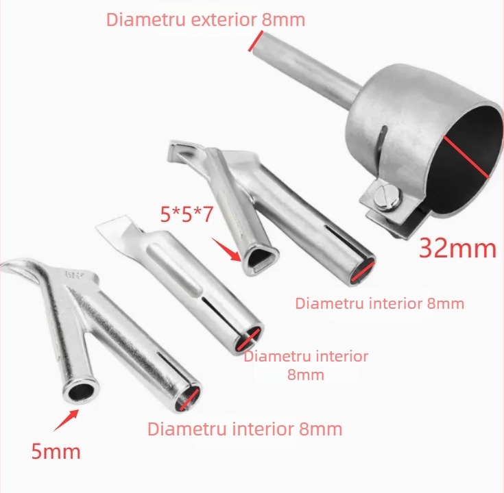 Set de 4 vârfuri din PVC pentru pistol de aer cald: rotunde, triunghiulare și tip Y