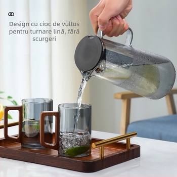 Ceașcă de ceai din sticlă cu mâner din lemn - sticlă borosilicat, rezistentă la temperaturi, cilindrică, set de pahare de apă