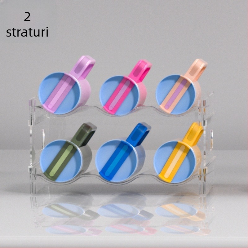 Suport dublu etajat pentru căni și cești de ceai, transparent din PET, montaj snap-on, organizator modern minimalist pentru bucătărie și birou