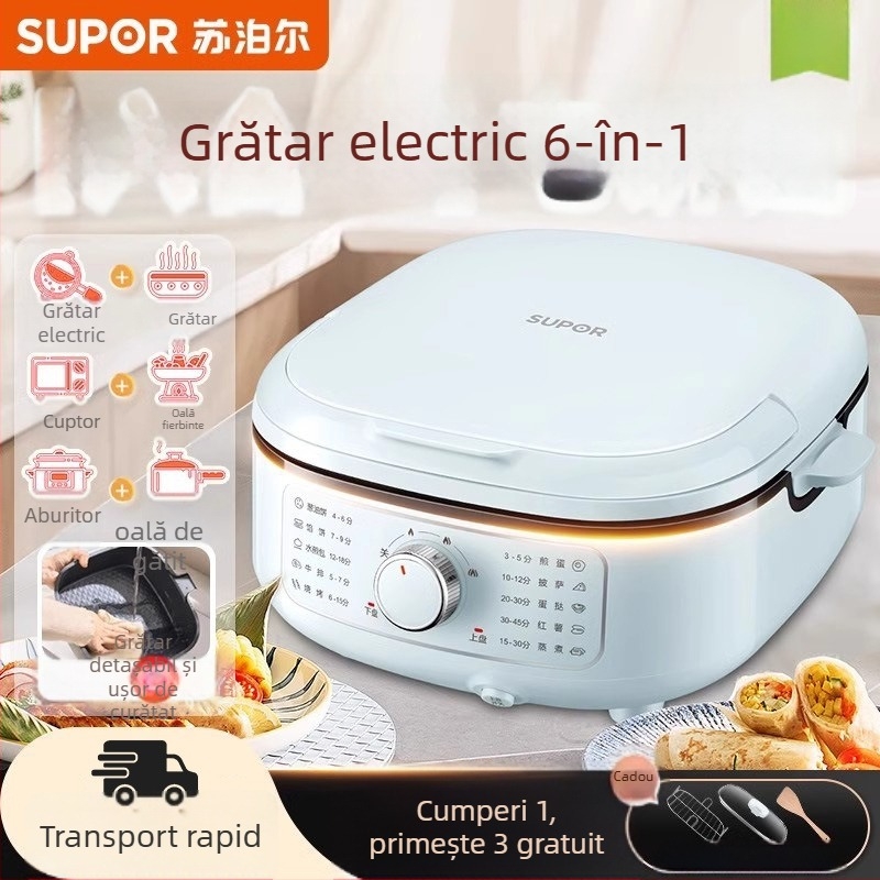 Supor JT2828R891 Tigaie electrică pentru clătite cu încălzire dublă, detașabilă și lavabilă, control mecanic prin buton, 220V 50Hz 2200W
