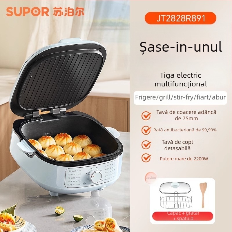 Supor JT2828R891 Tigaie electrică pentru clătite cu încălzire dublă, detașabilă și lavabilă, control mecanic prin buton, 220V 50Hz 2200W