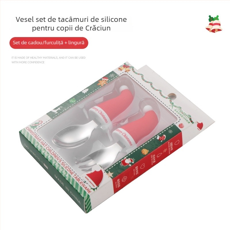 Set din silicon pentru hrănire bebeluși: farfurie de masă cu furculiță și lingură integrate, 5 piese, stil desen animat drăguț, potrivit de la 6 luni