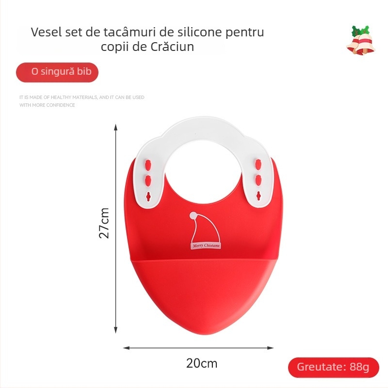 Set din silicon pentru hrănire bebeluși: farfurie de masă cu furculiță și lingură integrate, 5 piese, stil desen animat drăguț, potrivit de la 6 luni