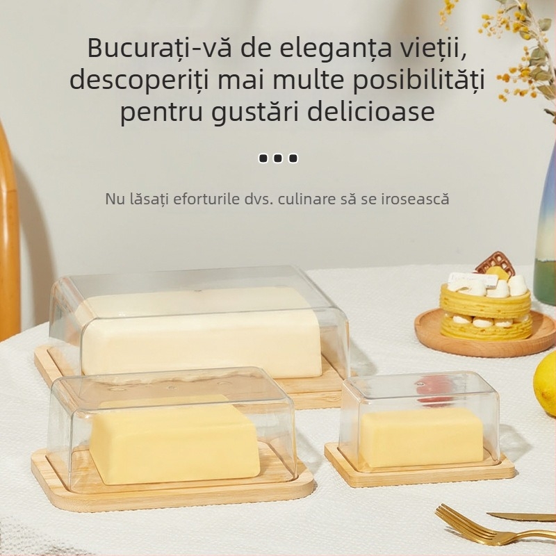 Hisuhito recipient dreptunghiular pentru brânză și unt cu capac – bambus+PET, păstrare proaspătă, personalizabil, lansat în 2024