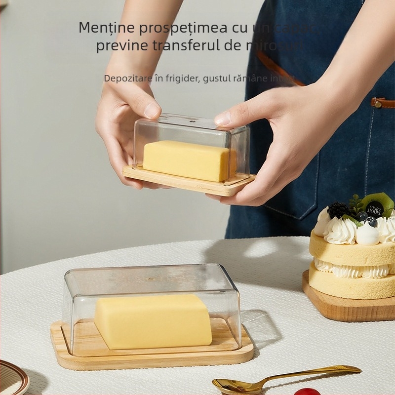 Hisuhito recipient dreptunghiular pentru brânză și unt cu capac – bambus+PET, păstrare proaspătă, personalizabil, lansat în 2024