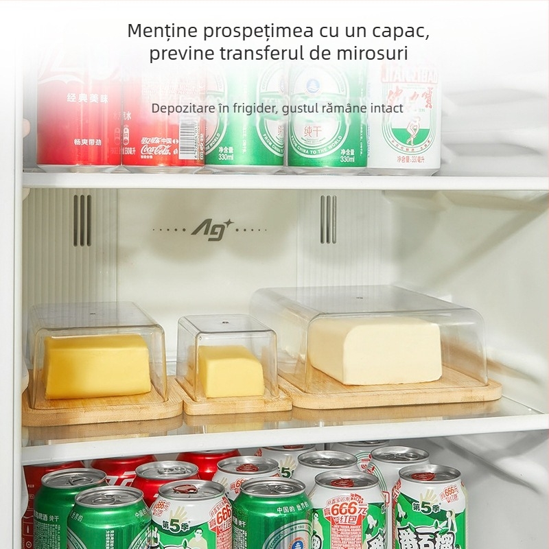 Hisuhito recipient dreptunghiular pentru brânză și unt cu capac – bambus+PET, păstrare proaspătă, personalizabil, lansat în 2024