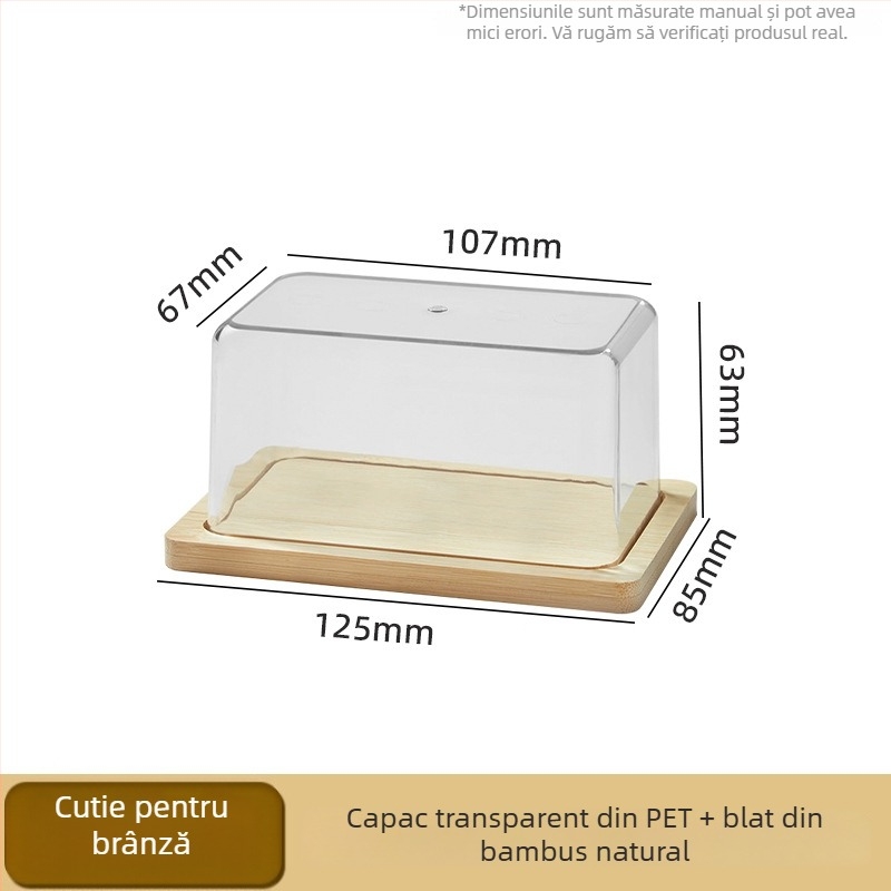 Hisuhito recipient dreptunghiular pentru brânză și unt cu capac – bambus+PET, păstrare proaspătă, personalizabil, lansat în 2024