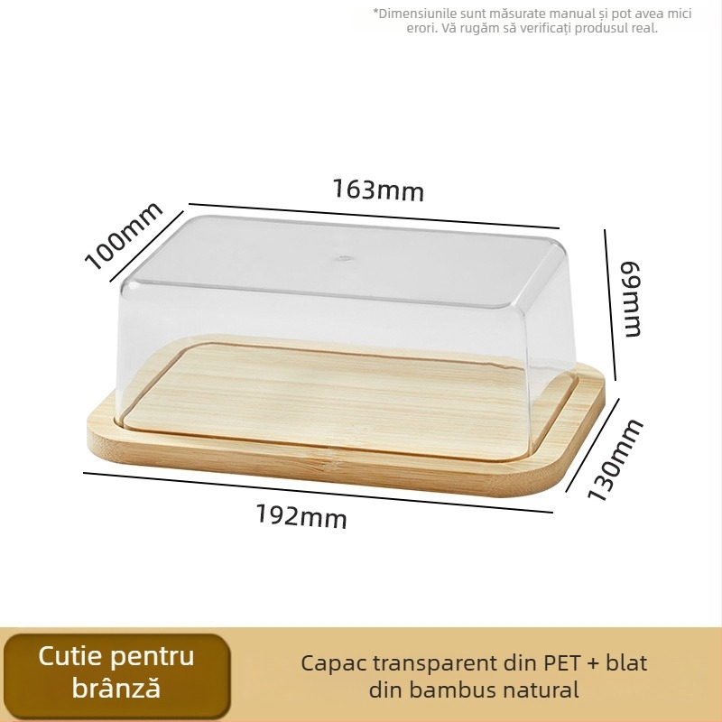 Hisuhito recipient dreptunghiular pentru brânză și unt cu capac – bambus+PET, păstrare proaspătă, personalizabil, lansat în 2024