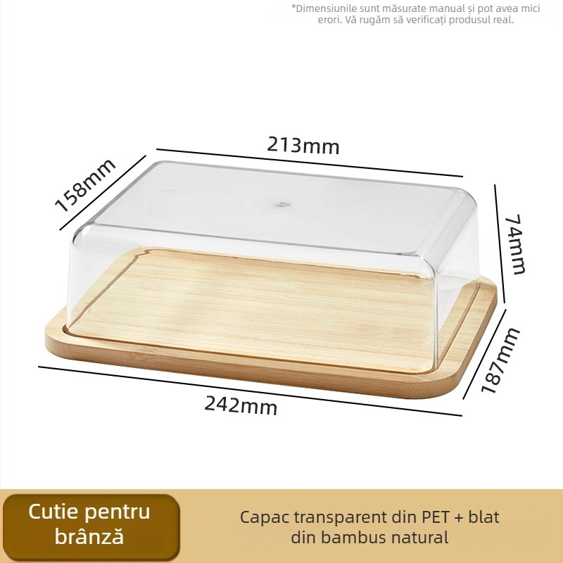 Hisuhito recipient dreptunghiular pentru brânză și unt cu capac – bambus+PET, păstrare proaspătă, personalizabil, lansat în 2024