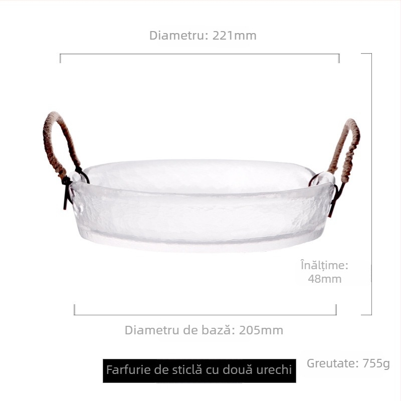 Set din sticlă cu boluri și farfurii, rotund, nu este compatibil cu cuptorul cu microunde