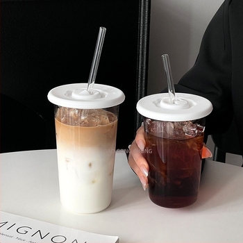 Barx pahar de băut cu pai și capac, din sticlă borosilicat, rezistent la temperaturi înalte