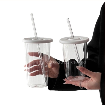 Barx pahar de băut cu pai și capac, din sticlă borosilicat, rezistent la temperaturi înalte