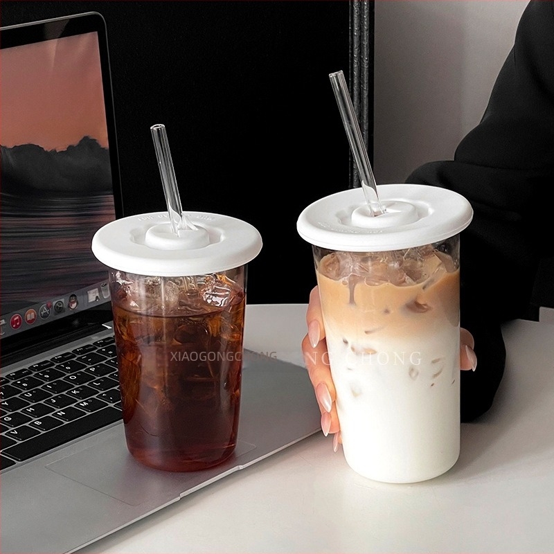 Barx pahar de băut cu pai și capac, din sticlă borosilicat, rezistent la temperaturi înalte