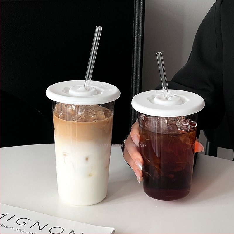 Barx pahar de băut cu pai și capac, din sticlă borosilicat, rezistent la temperaturi înalte