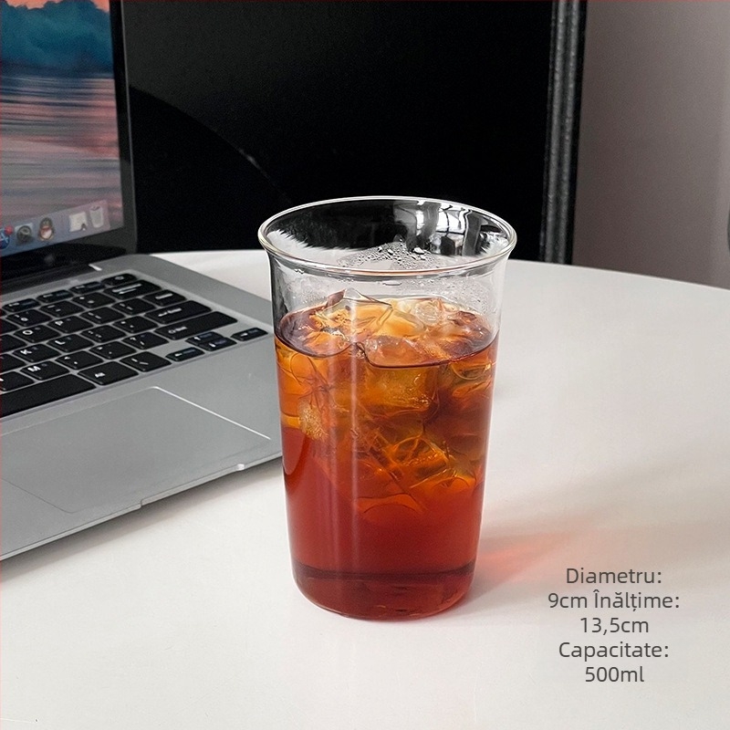 Barx pahar de băut cu pai și capac, din sticlă borosilicat, rezistent la temperaturi înalte