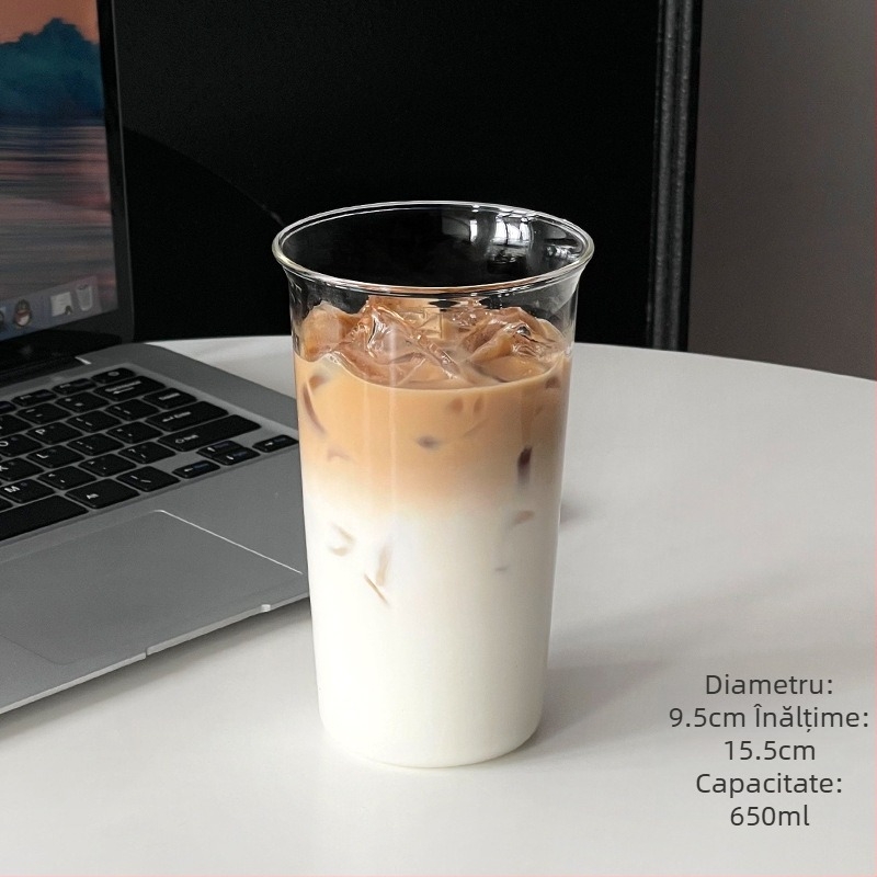 Barx pahar de băut cu pai și capac, din sticlă borosilicat, rezistent la temperaturi înalte