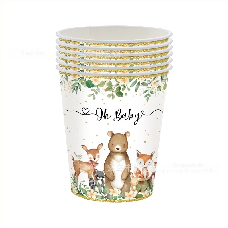 Set de veselă de petrecere cu temă ursuleț pentru copii — farfurii, șervețele și față de masă, de unică folosință (din plastic și hârtie)