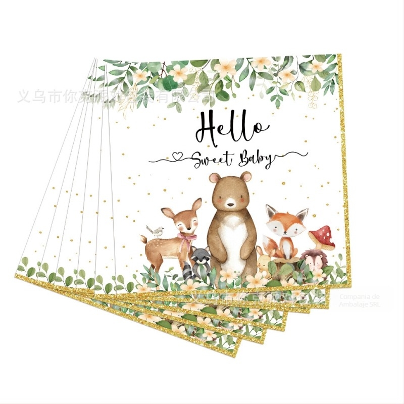 Set de veselă de petrecere cu temă ursuleț pentru copii — farfurii, șervețele și față de masă, de unică folosință (din plastic și hârtie)