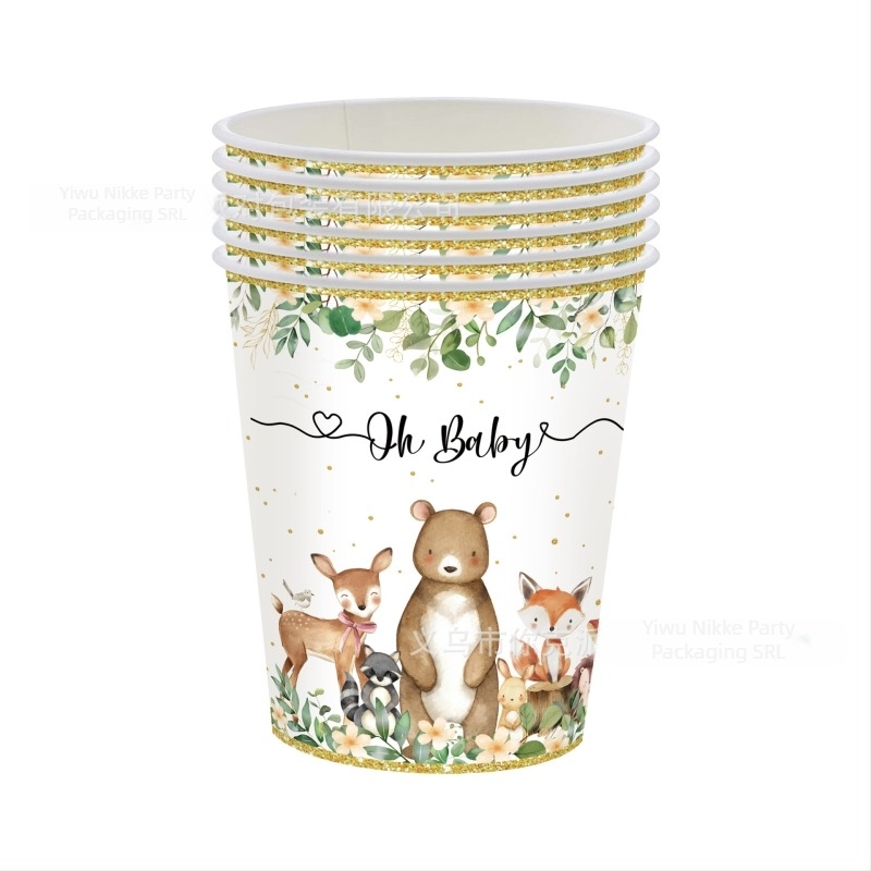 Set de veselă de petrecere cu temă ursuleț pentru copii — farfurii, șervețele și față de masă, de unică folosință (din plastic și hârtie)