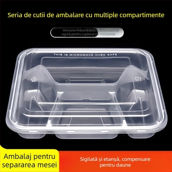 Cutie de prânz de unică folosință cu mai multe compartimente, îngroșată, etanșă la scurgeri, din PP transparent, de calitate alimentară, potrivită pentru microunde