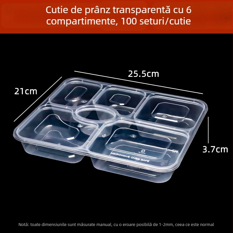 Cutie de prânz de unică folosință cu mai multe compartimente, îngroșată, etanșă la scurgeri, din PP transparent, de calitate alimentară, potrivită pentru microunde