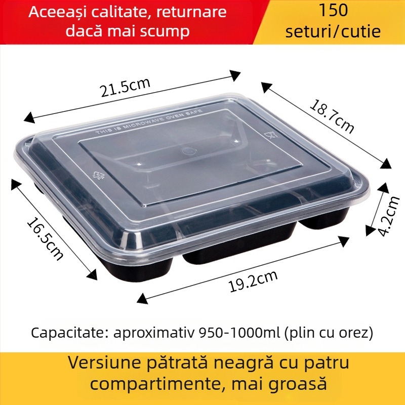 Cutie de prânz de unică folosință cu mai multe compartimente, îngroșată, etanșă la scurgeri, din PP transparent, de calitate alimentară, potrivită pentru microunde