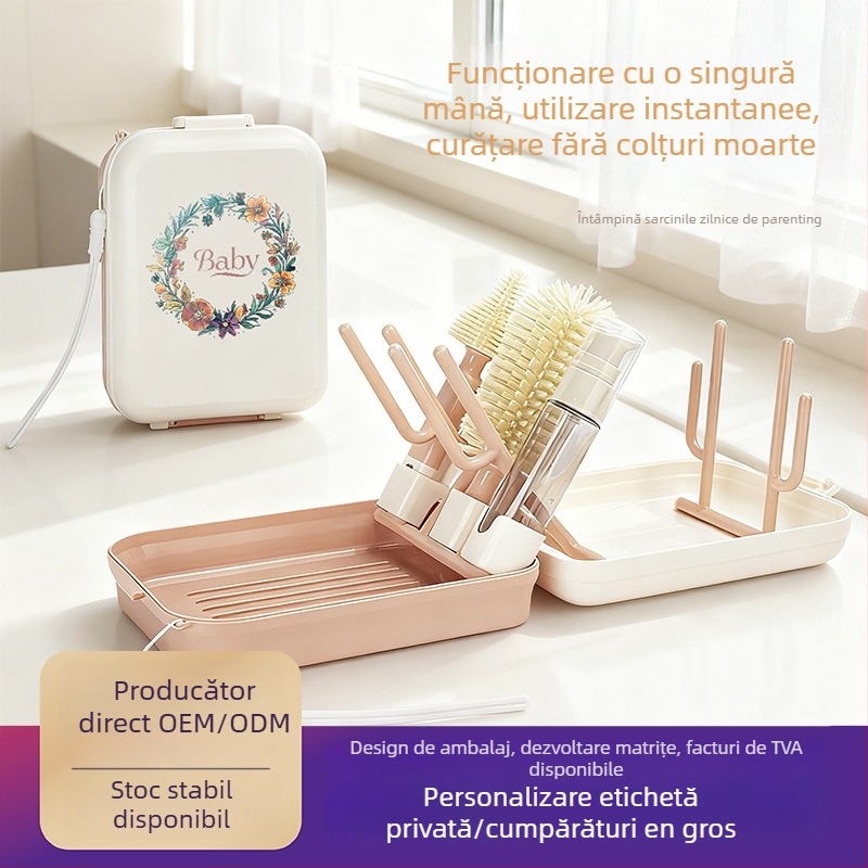 Nationals set portabil de curățare a biberonelor cu suport de drenaj și perie cu atașament magnetic