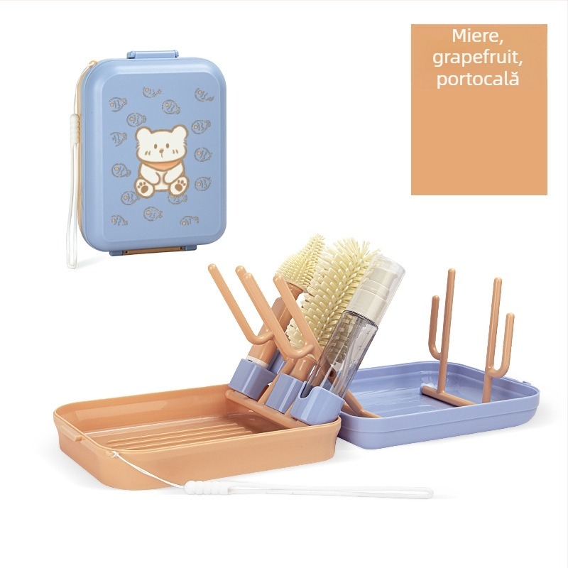 Nationals set portabil de curățare a biberonelor cu suport de drenaj și perie cu atașament magnetic