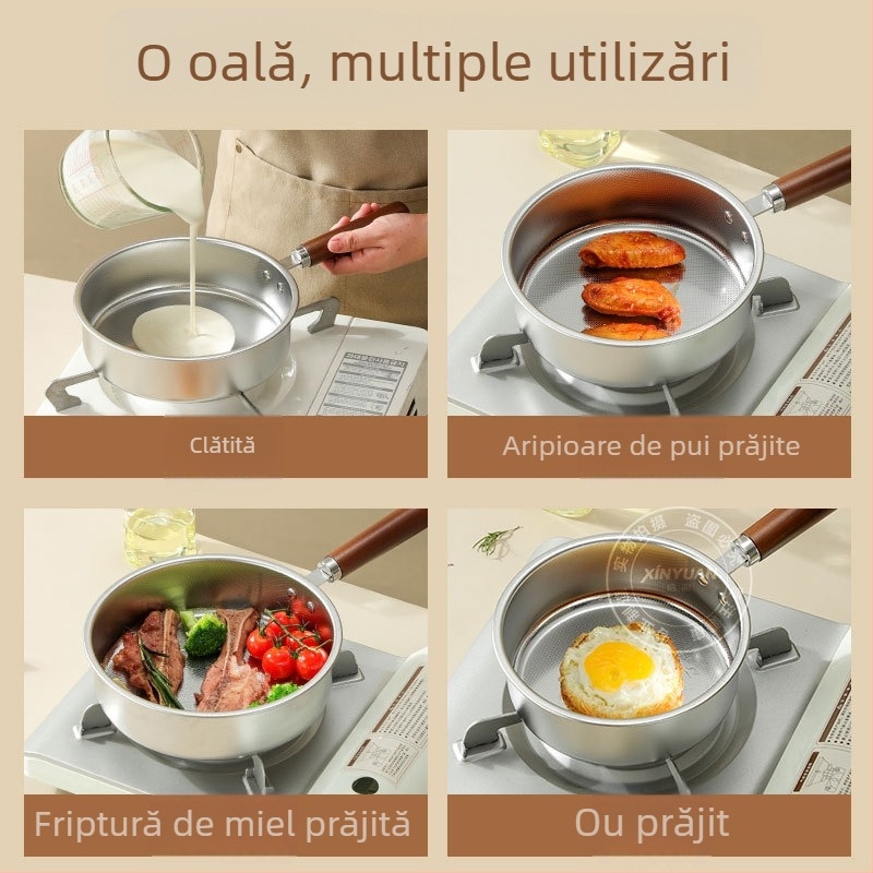 Tigaie de prăjit din oțel inoxidabil 304, stil coreean, antiaderent, cu fund simplu