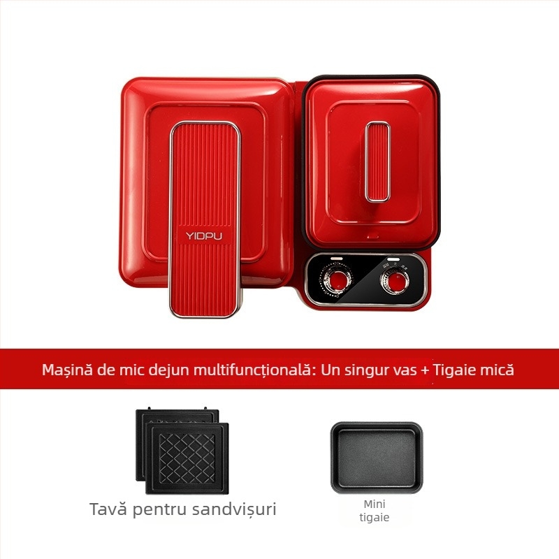 Yidepu YD-520Z Mașină de mic dejun 3-în-1 – 1200W, 220V/50Hz; funcții: încălzire, grătar, coacere, ou fiert, ou prăjit, dezghețare; funcționare complet automată, control mecanic.