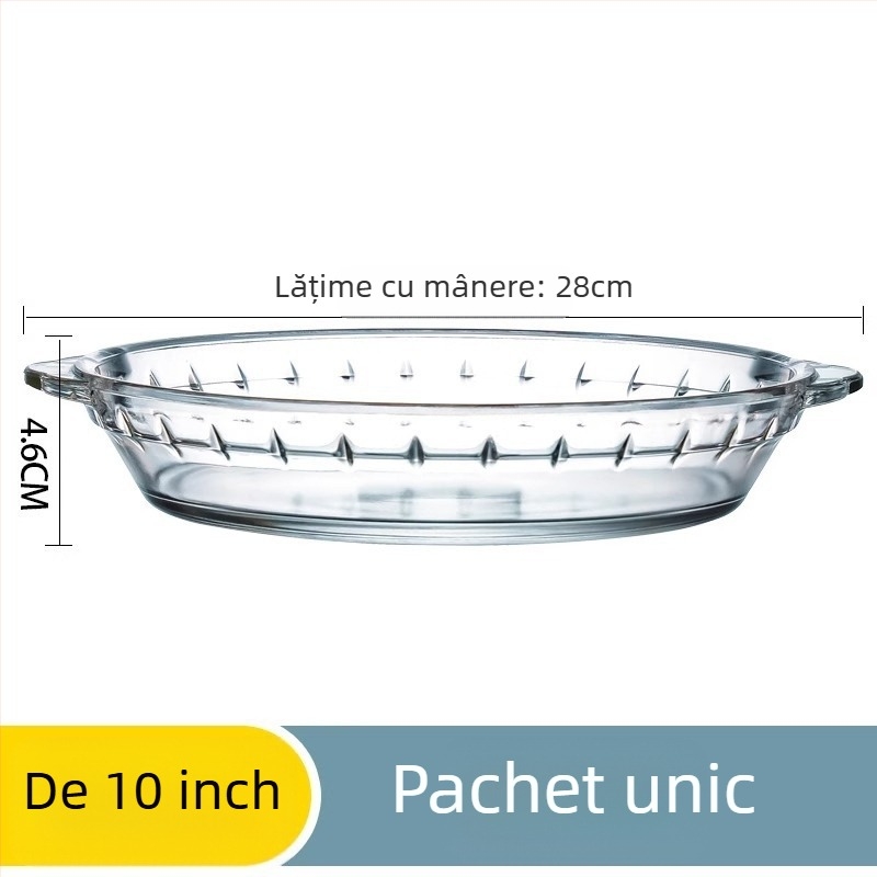 Tavă de copt din sticlă rezistentă la temperaturi înalte, pentru microunde, farfurie de servire transparentă pentru uz casnic