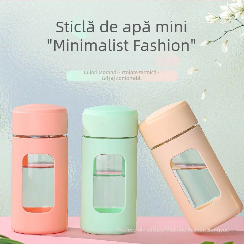 Pahar de apă din sticlă rezistentă la temperatură, cilindric, cu filtru încorporat, izolat și etanș, stil modern minimalist