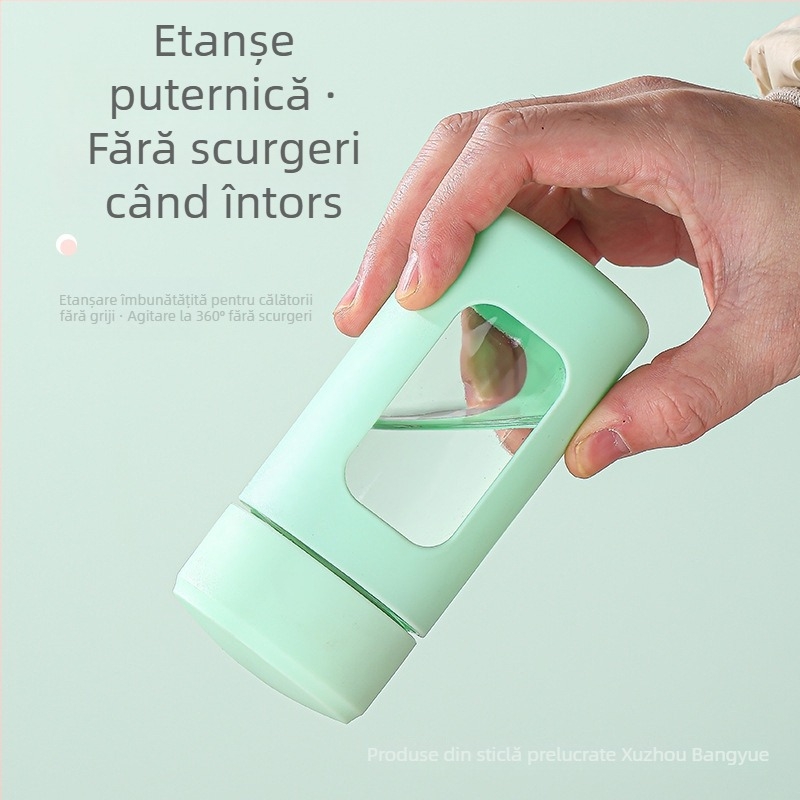 Pahar de apă din sticlă rezistentă la temperatură, cilindric, cu filtru încorporat, izolat și etanș, stil modern minimalist