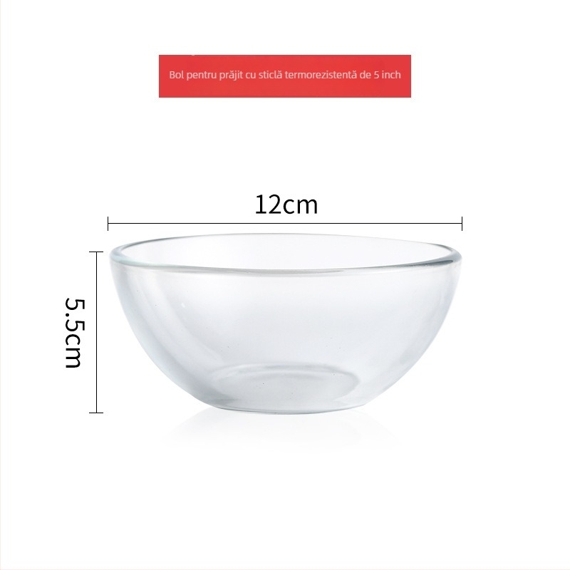 Vas de sticlă rezistent la temperaturi înalte, rotund, compatibil cu microundele, model solid, design modern minimalist, ideal pentru baterea ouălor și frământarea aluatului