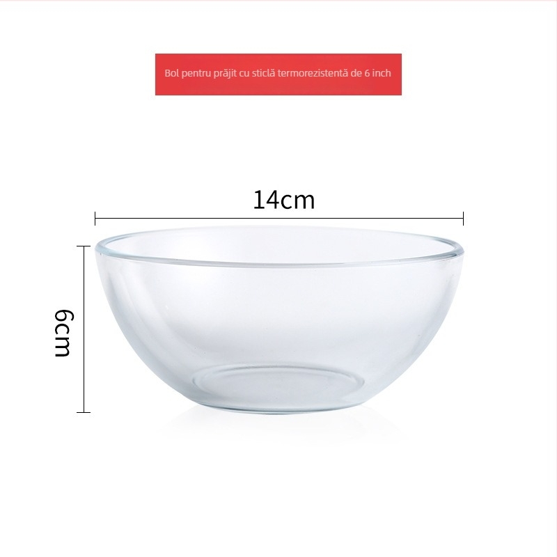 Vas de sticlă rezistent la temperaturi înalte, rotund, compatibil cu microundele, model solid, design modern minimalist, ideal pentru baterea ouălor și frământarea aluatului
