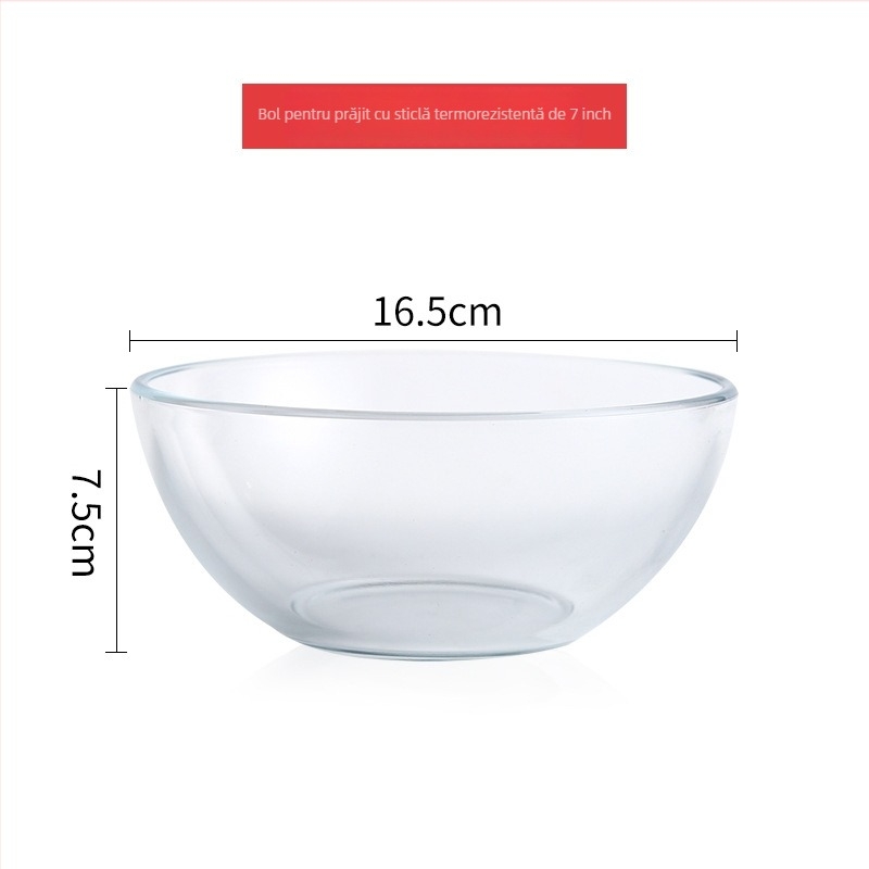 Vas de sticlă rezistent la temperaturi înalte, rotund, compatibil cu microundele, model solid, design modern minimalist, ideal pentru baterea ouălor și frământarea aluatului