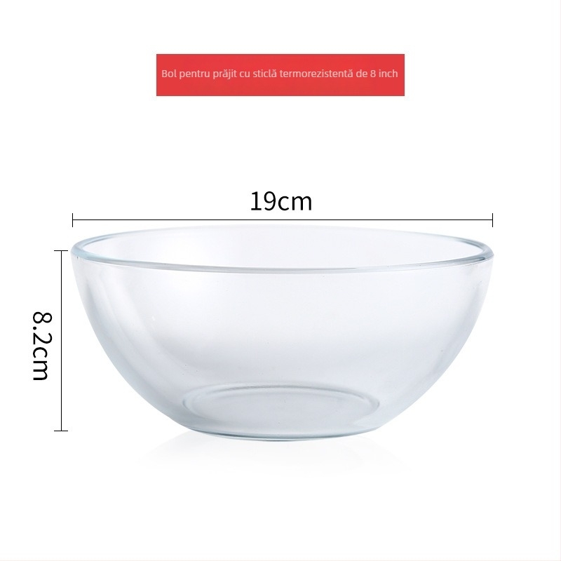 Vas de sticlă rezistent la temperaturi înalte, rotund, compatibil cu microundele, model solid, design modern minimalist, ideal pentru baterea ouălor și frământarea aluatului