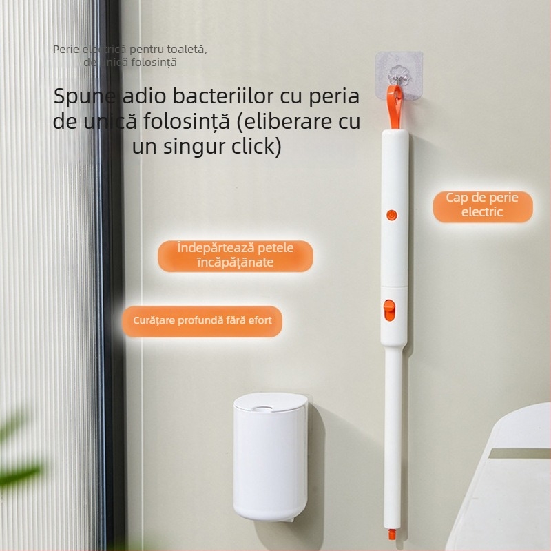 Perie de toaletă electrică montată pe perete, cu cap înlocuibil și raft de depozitare | Daily hundred | Plastic