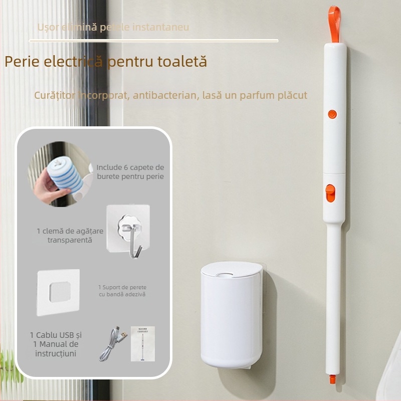 Perie de toaletă electrică montată pe perete, cu cap înlocuibil și raft de depozitare | Daily hundred | Plastic