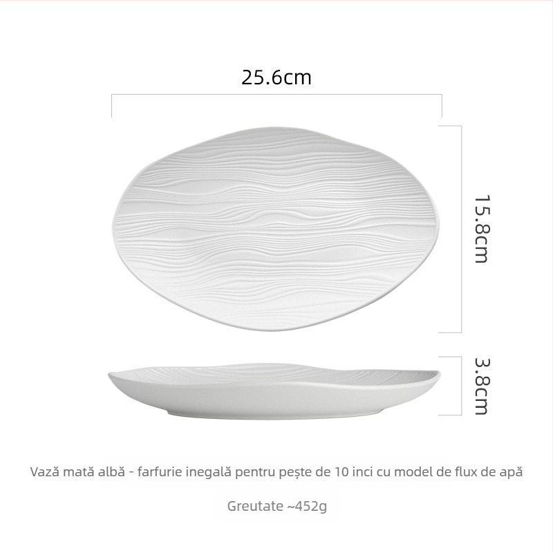 Farfurie ceramică pentru pește la abur — formă neregulată, stil simplu, model 69850, nu este potrivită pentru microunde