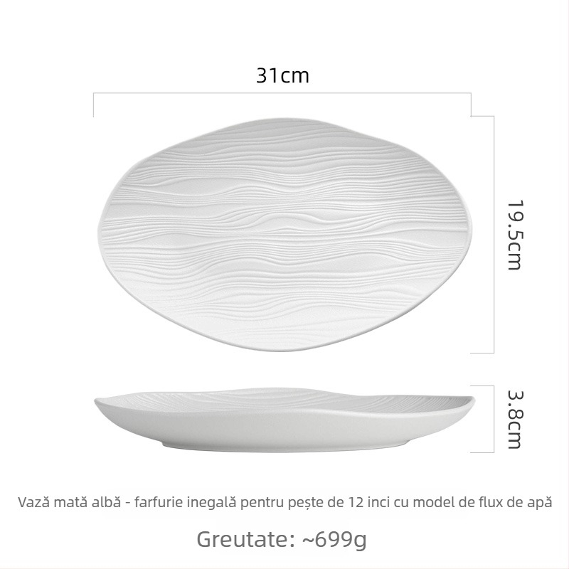 Farfurie ceramică pentru pește la abur — formă neregulată, stil simplu, model 69850, nu este potrivită pentru microunde