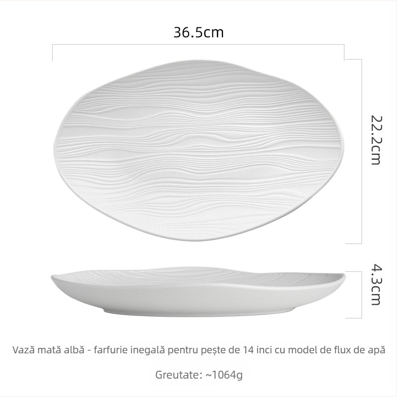 Farfurie ceramică pentru pește la abur — formă neregulată, stil simplu, model 69850, nu este potrivită pentru microunde
