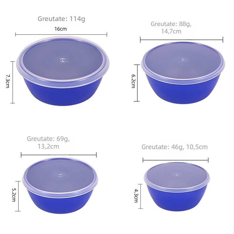 Set rotund de boluri din plastic pentru conservare, cu capace sigilate, 301–500 ml, compatibil cu frigiderul și congelatorul