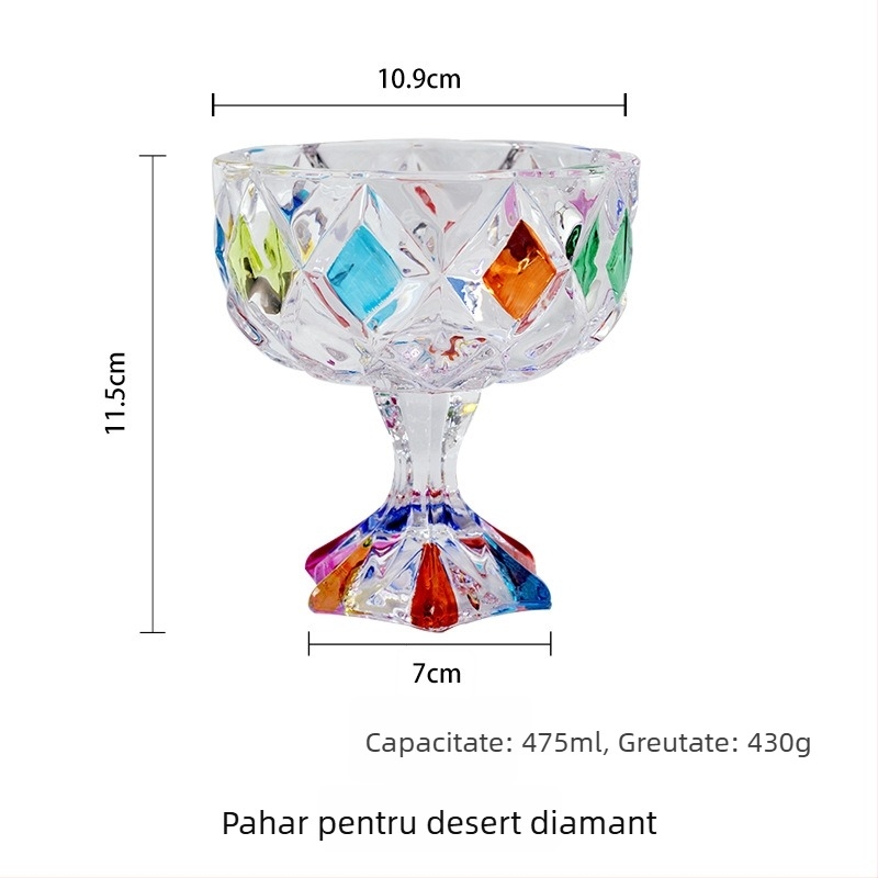 Bol pentru desert, sticlă, formă neregulată, stil retro, suprafață desenată manual