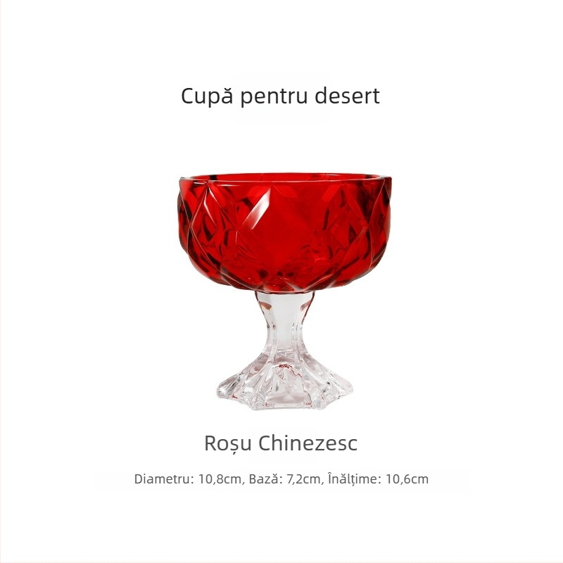 Bol pentru desert, sticlă, formă neregulată, stil retro, suprafață desenată manual