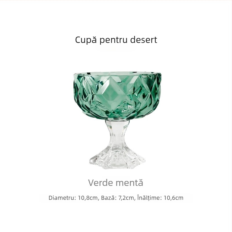 Bol pentru desert, sticlă, formă neregulată, stil retro, suprafață desenată manual