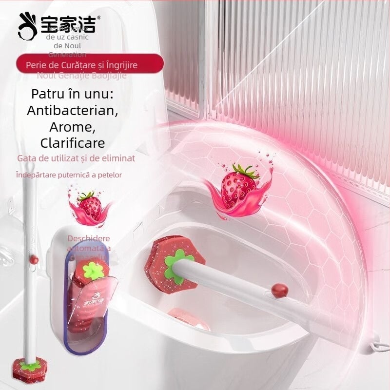 Baojiajie Perie de toaletă de unică utilizare, montată pe perete fără găuri, cu parfum de căpșună