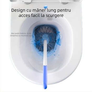 Perie de toaletă cu mâner lung, montare pe perete, construcție din plastic