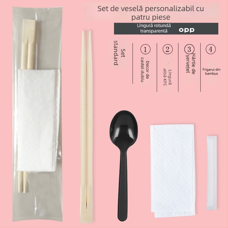 Set de bețișoare de unică folosință din bambus, patru piese, cu logo imprimat, posibilitate de personalizare, grosime 1.5/2.0/2.5/3.5 mm, 800 bucăți pe cutie