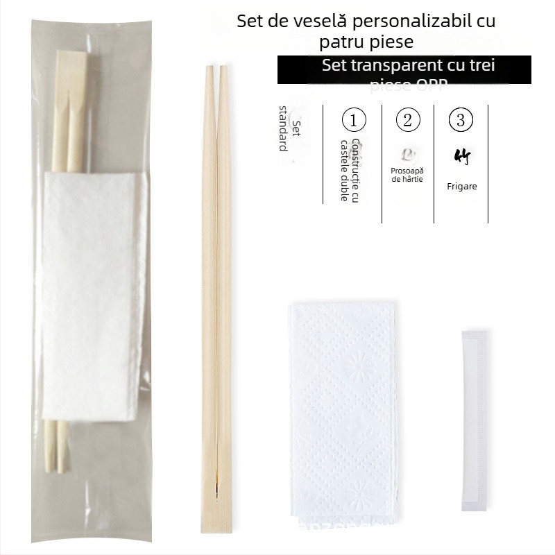 Set de bețișoare de unică folosință din bambus, patru piese, cu logo imprimat, posibilitate de personalizare, grosime 1.5/2.0/2.5/3.5 mm, 800 bucăți pe cutie